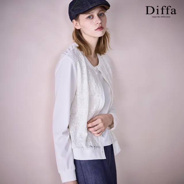 【Diffa】蕾絲拼接假兩件長袖針織衫-女