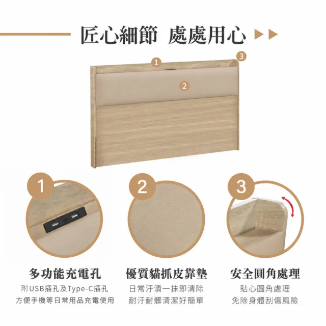 【IHouse】沐森 雙大6尺 房間2件組(夜燈充電床片、收納抽屜+掀床底)