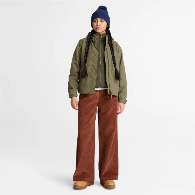 【Timberland】褐綠色三合一防水外套 防風外套 女 (0YHCKAIE)