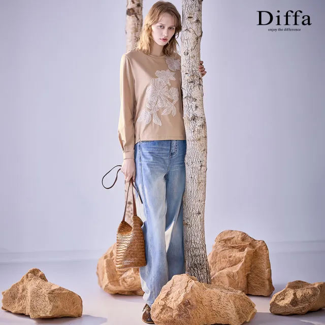 【Diffa】蕾絲貼花長袖針織衫-女
