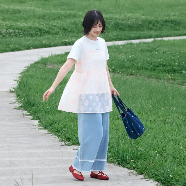 【OB 嚴選】日系真兩件微透膚花花背心短袖上衣 《AB21262》 適 2L~5L