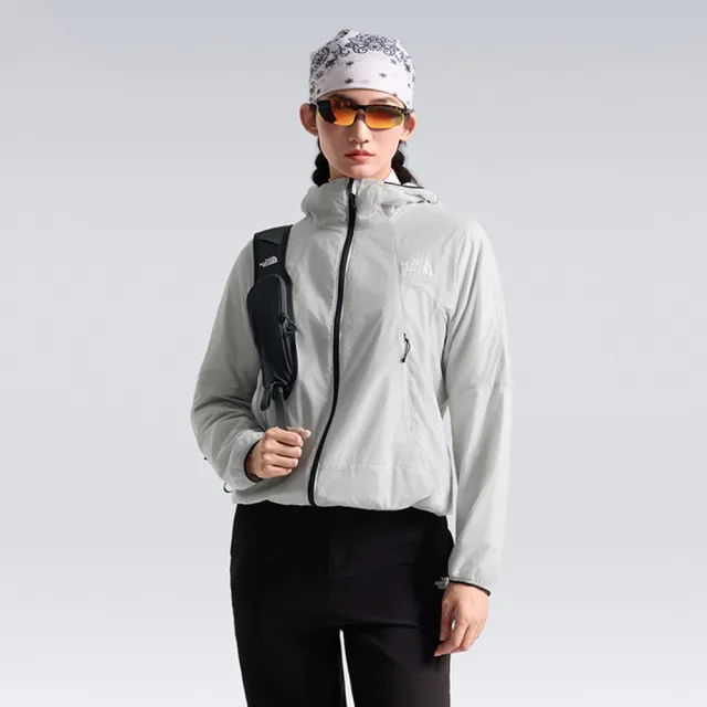 【The North Face】北臉 外套 女 運動連帽外套 防風 防潑水 淺灰 NF0A8HRJMYB