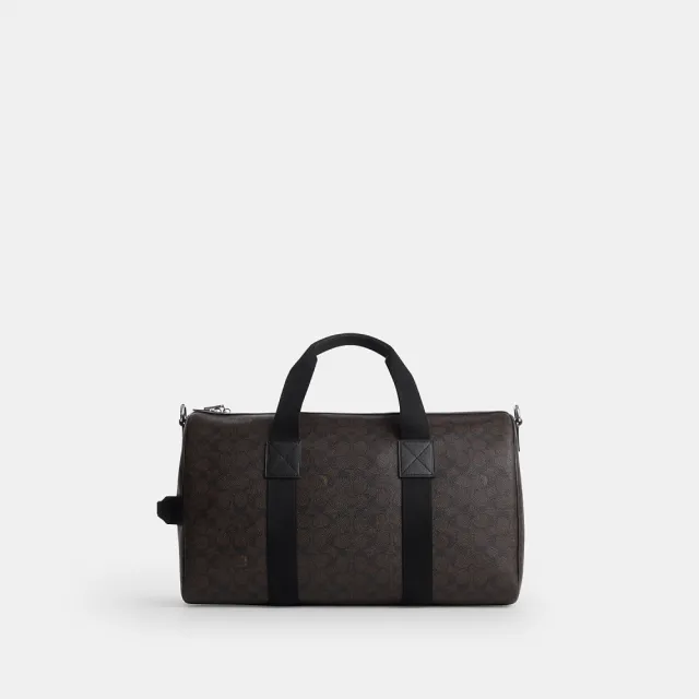 【COACH】蔻馳官方直營 EXPLORER 45 經典 SIGNATURE 貼飾行李袋 旅行袋 斜背包-SV/核桃棕色/黑色(CGA25)