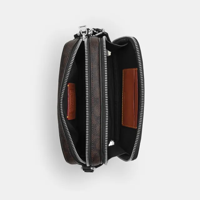 【COACH】蔻馳官方直營 COLTON 19 經典 SIGNATURE 貼飾斜背手袋 斜背包-SV/核桃棕色/黑色(CGA44)