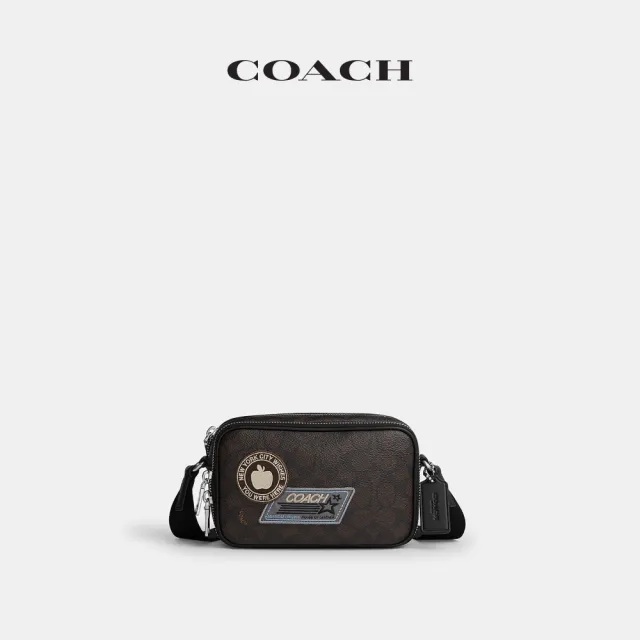 【COACH】蔻馳官方直營 COLTON 19 經典 SIGNATURE 貼飾斜背手袋 斜背包-SV/核桃棕色/黑色(CGA44)