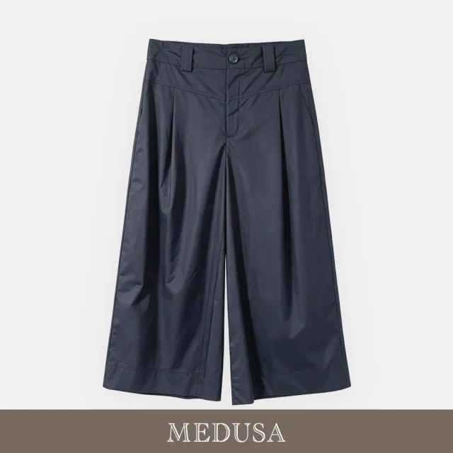 【MEDUSA 曼度莎】現貨-藍色俐落打褶純棉休閒七分褲（M-XL）｜女長褲 休閒穿搭 休閒褲