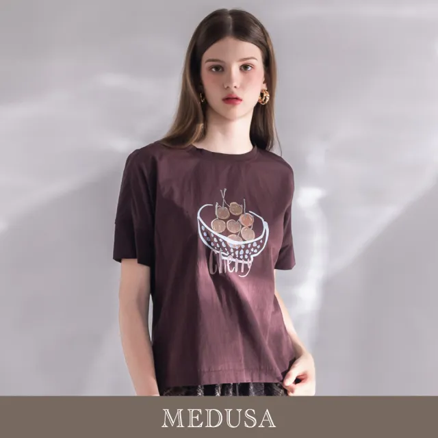 【MEDUSA 曼度莎】現貨-甜漾櫻桃塗鴉棉T(M-XL)|短袖T恤 女上衣 休閒穿搭