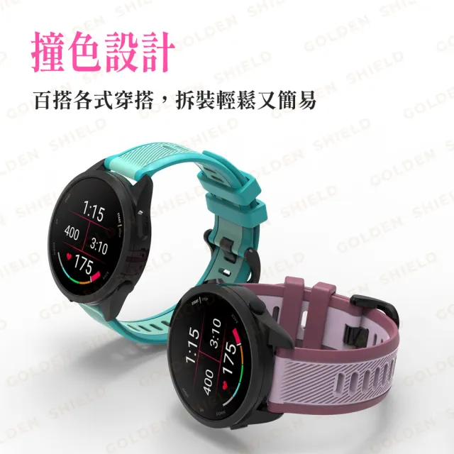 【GOLDEN SHIELD】Garmin Forerunner 雙色錶帶 20mm 22mm 雙色矽膠錶帶 570 Vivoactive 6 5 Venu 2Plus 165