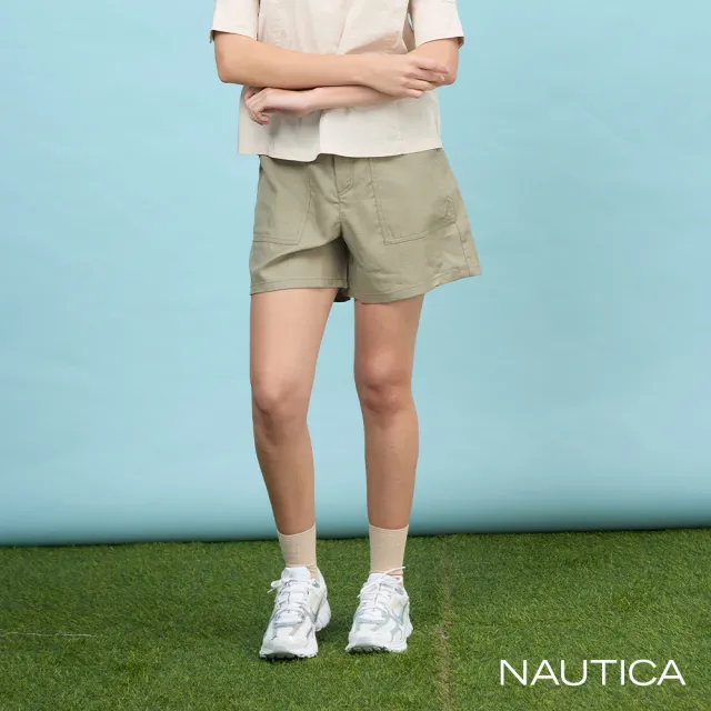 【NAUTICA】官方旗艦 女裝 寬版復古綁帶休閒短褲-綠色