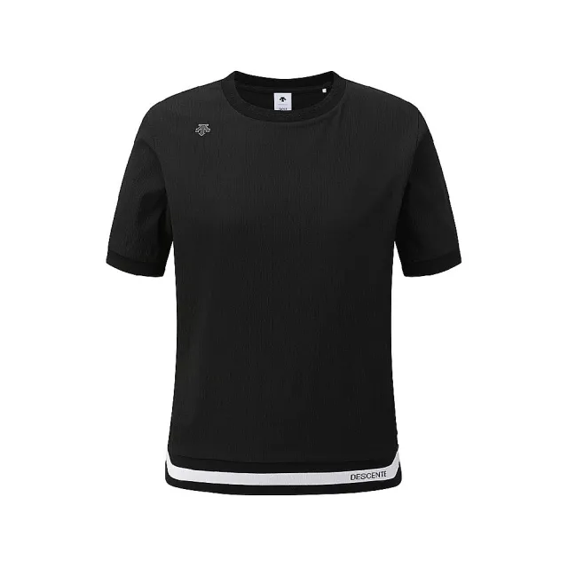 【DESCENTE】GOLF 迪桑特 CREPE ROUND-NECK 女款 高爾夫圓領上衣 涼感快乾 透氣 短袖T恤 運動上衣 黑色