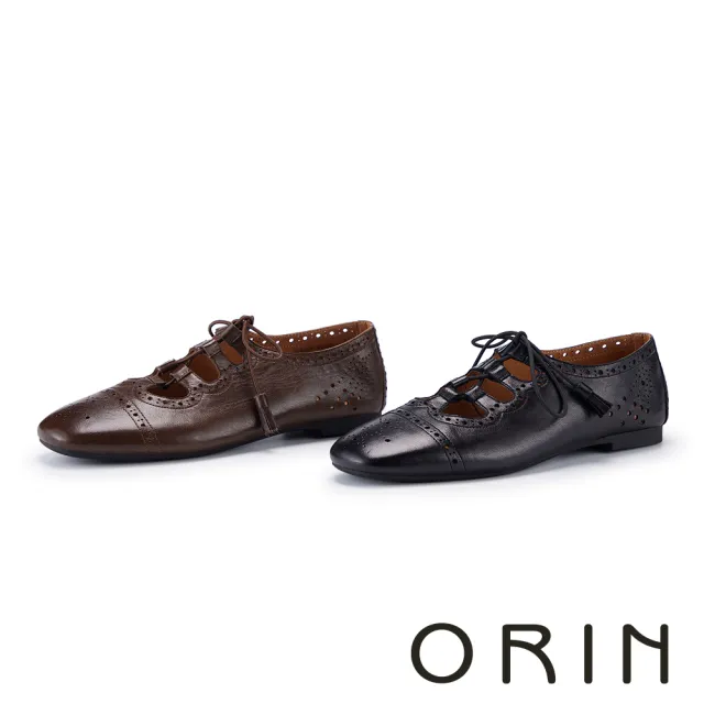 【ORIN】打蠟羊皮復古雕花綁帶牛津鞋 咖啡