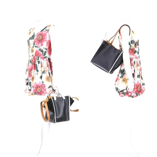 【Proenza Schouler】PS1 Mercer L 撞色小牛皮雙提把肩背托特包(黑色 側背包 手提包 LOEWE設計總監品牌)