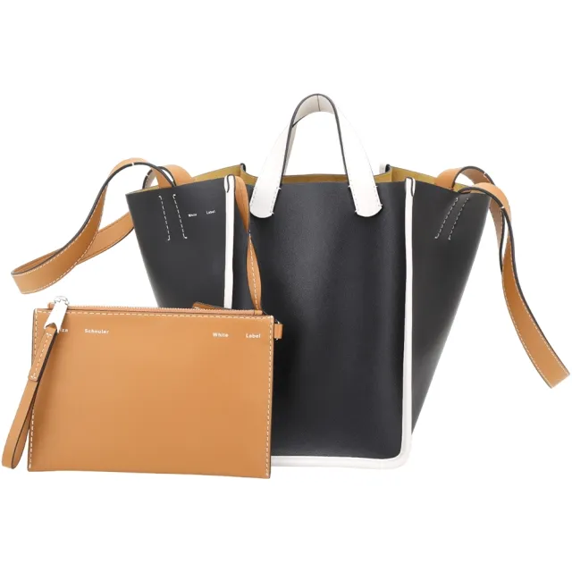 【Proenza Schouler】PS1 Mercer L 撞色小牛皮雙提把肩背托特包(黑色 側背包 手提包 LOEWE設計總監品牌)