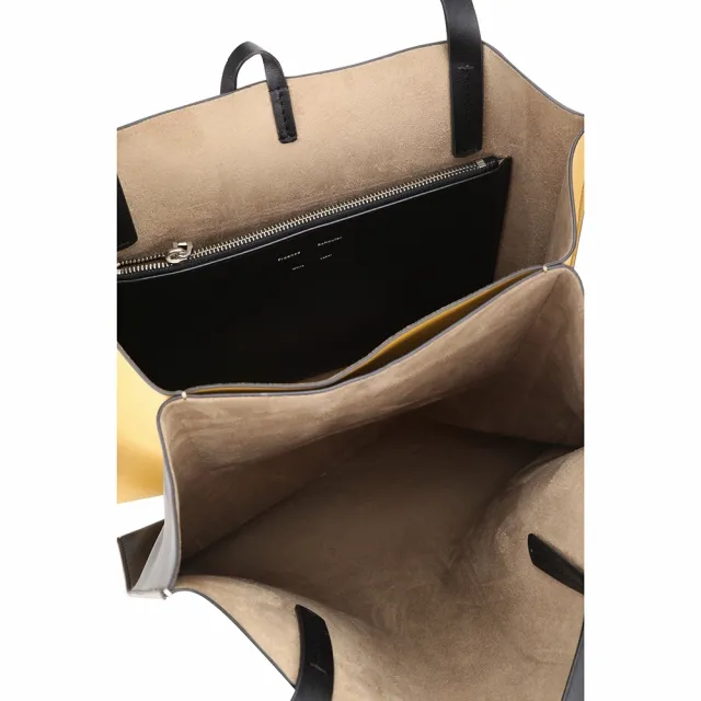 【Proenza Schouler】PS1 Twin 大款 撞色小牛皮肩背托特包(黑x芥末黃 側背包 通勤包 LOEWE設計總監品牌)