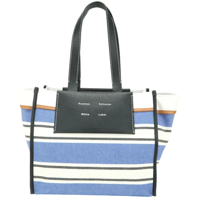 【Proenza Schouler】PS1 Morris L 撞色條紋帆布 肩背托特包(黑x藍 通勤包 LOEWE設計總監品牌)