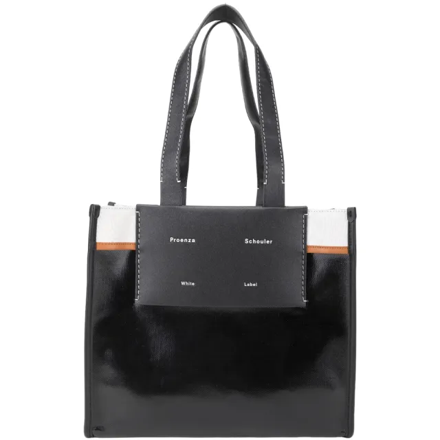 【Proenza Schouler】Morris L 撞色拼接塗層帆布 肩背托特包(黑色 通勤包 LOEWE設計總監品牌)