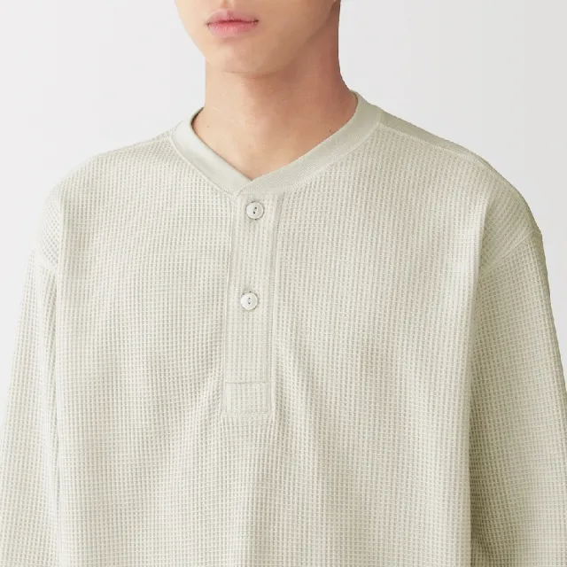 【MUJI 無印良品】男鬆餅紋亨利領長袖T恤(深灰/象牙白/卡其綠/暗藍)