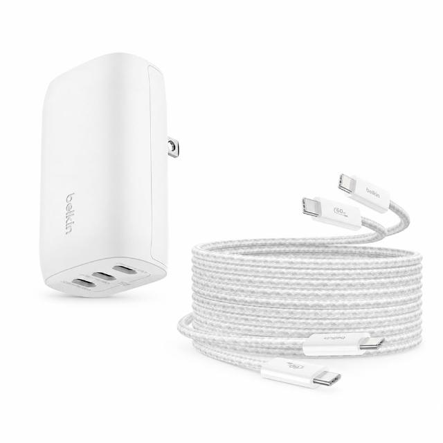 【BELKIN】MOMO獨家_狂歡購物節充電組合包(67W旅充x1顆+60W編織充電線1.5米x2條)