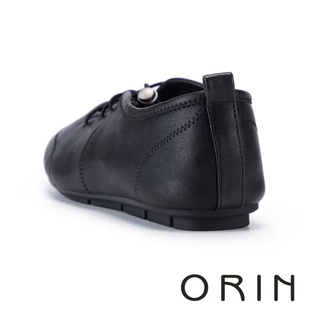 【ORIN】柔軟羊皮文青綁帶平底鞋 黑色