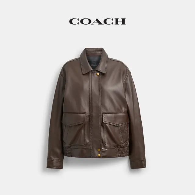 【COACH】蔻馳官方直營 皮革PILOT夾克-復古棕色(CEN33)