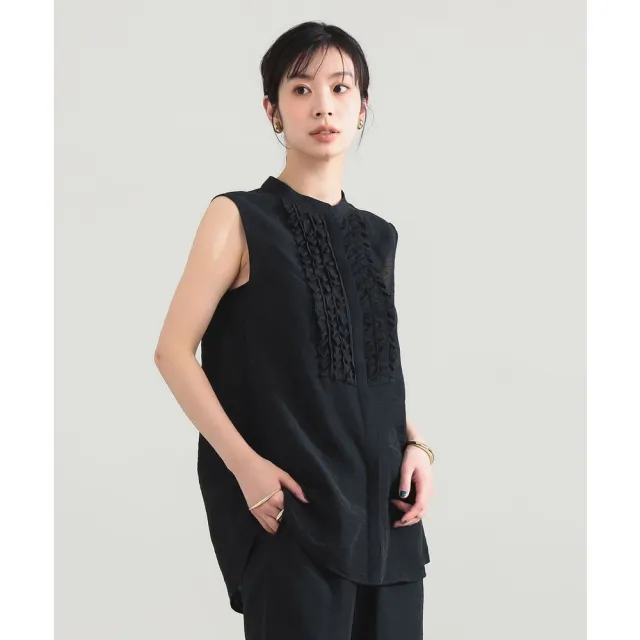 【BEAMS】官方旗艦館 Demi-Luxe BEAMS / 女裝 混紡 荷葉邊 襯衫式背心
