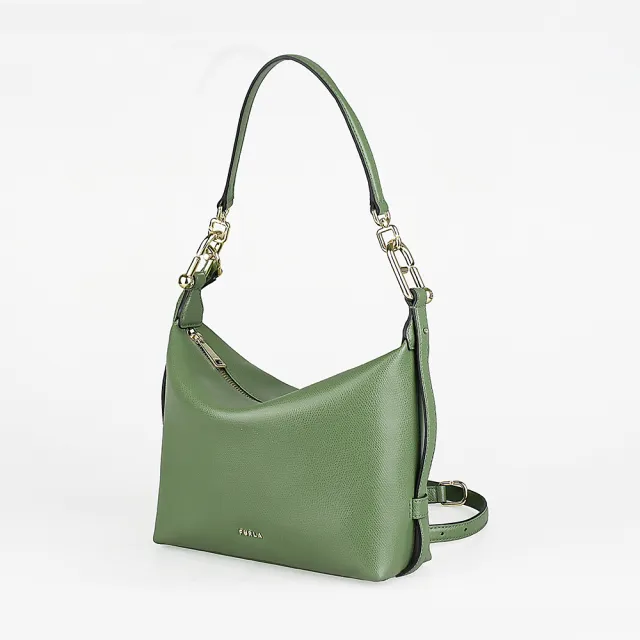 【FURLA 芙拉】FURLA 金屬LOGO Tonie系列小牛皮拉鍊肩背/斜背包(迷你/酪梨綠)