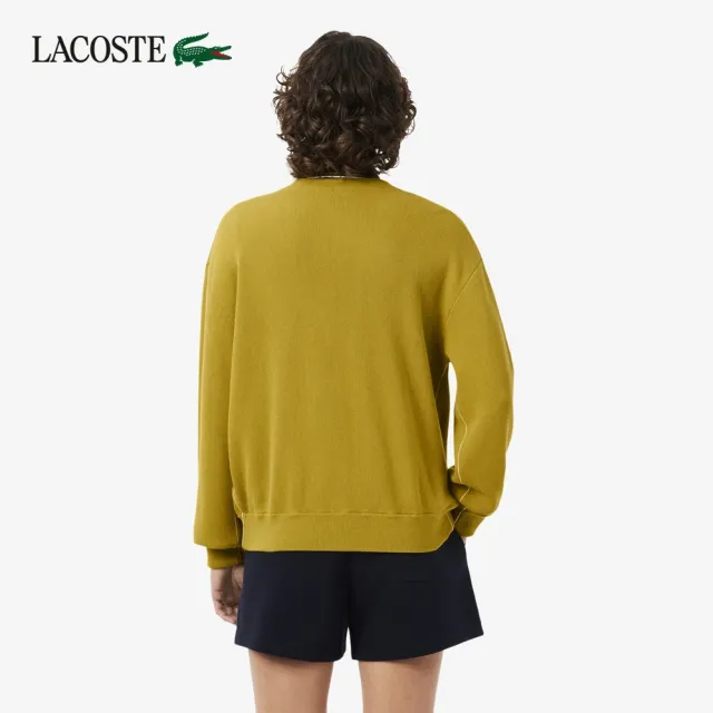 【LACOSTE】女款-V領Moss Stitch棉羊毛開襟衫(芥末黃)