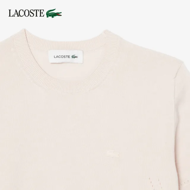 【LACOSTE】女款-3D立體針織短袖毛衣(粉紅色)