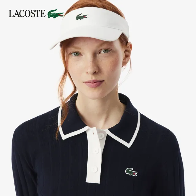【LACOSTE】女款-Polo領彈性高爾夫針織長袖毛衣(海軍藍)