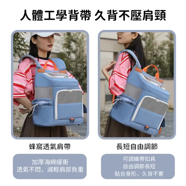 【Bayler】寵物外出背包 透氣大開口可視窗寵物包 貓咪前背雙肩外出包 (側袋收納/寵物用品)