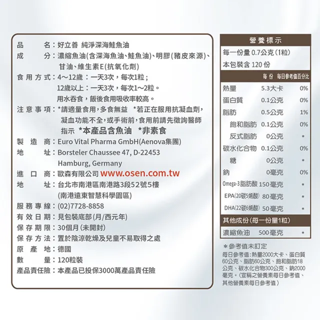 【Heilusan 好立善】純淨深海鮭魚油120粒(Omega3EPA+DHA小分子蒸餾 無多餘化學加工無重金屬TG型)