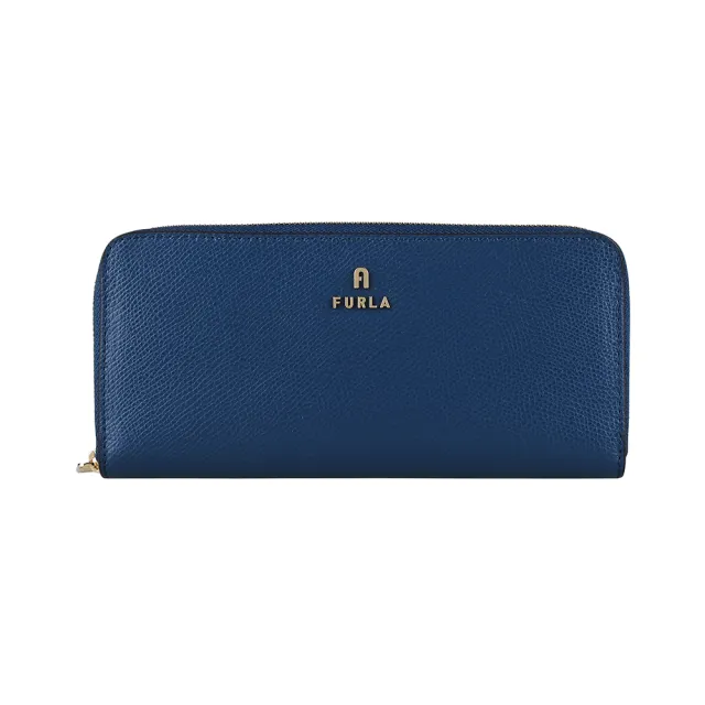 【FURLA 芙拉】FURLA精品壓紋牛皮撞色拉鍊長夾(8卡/深藍X粉)