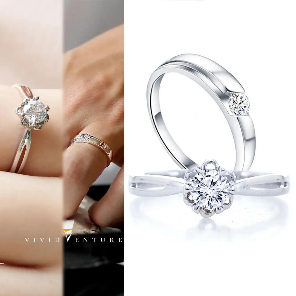 【Vividventure 亞帝芬奇】14K 天然鑽石 GIA 30分 FSI2 戒指+10分 鑽石 男戒 愛的永恆(對戒 結婚 套組)