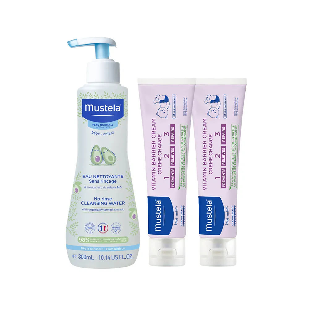 【Mustela 慕之恬廊】momo獨家 屁屁呵護組(VBC屁屁膏150mlX2＋免用水潔淨液300ml 屁屁膏 尿布區照護)