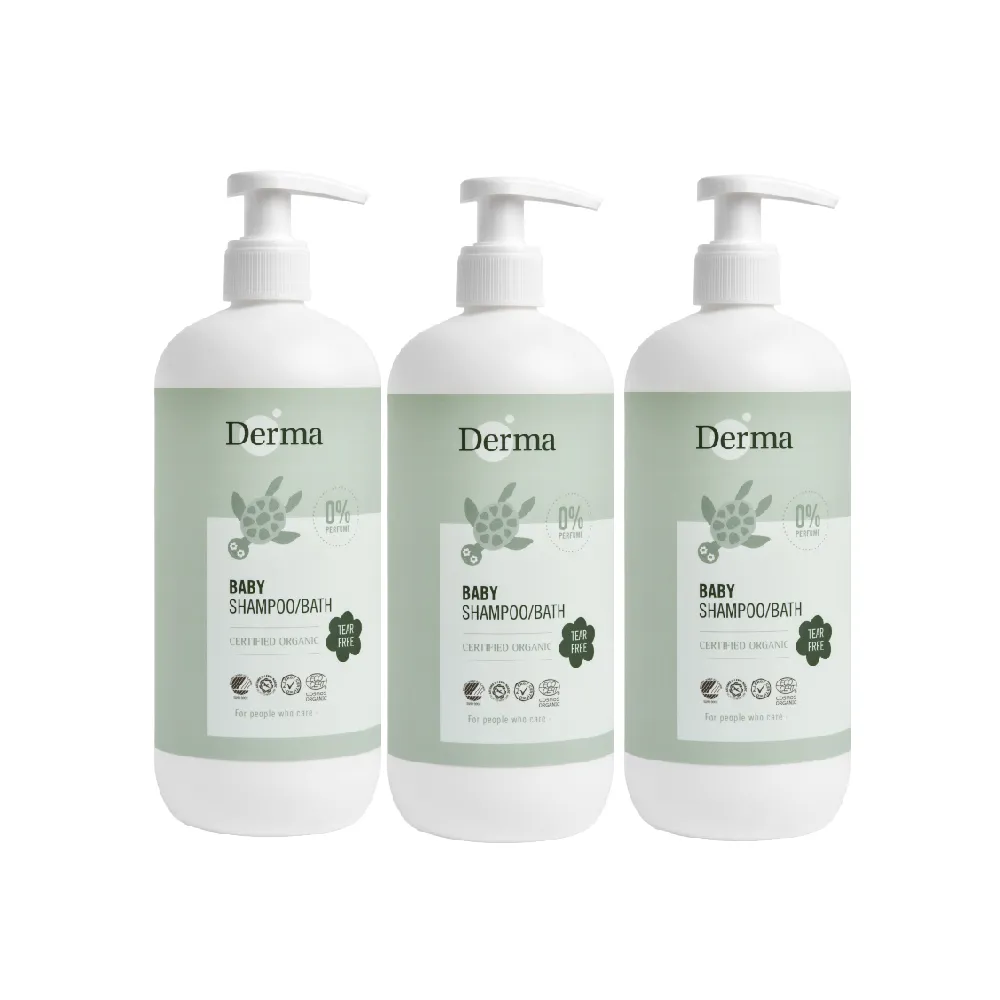 【Derma 丹麥德瑪】寶寶有機水嫩洗髮沐浴露家庭號 500ml*3入組(嬰幼兒/不流淚配方/三合一)
