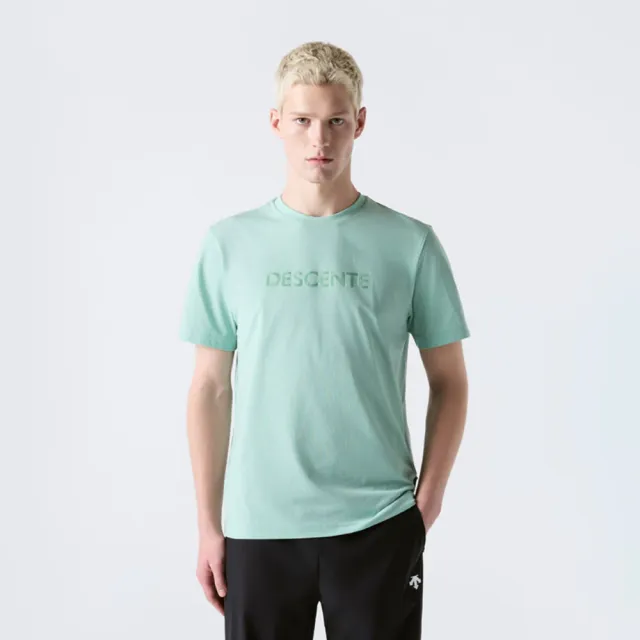 【DESCENTE】短袖上衣 男 女 中性 快排 [TOUGH] TOUGH WORDING SHORT SLEEVE T-SHIRTS 綠 SR323UTS73-GRN0