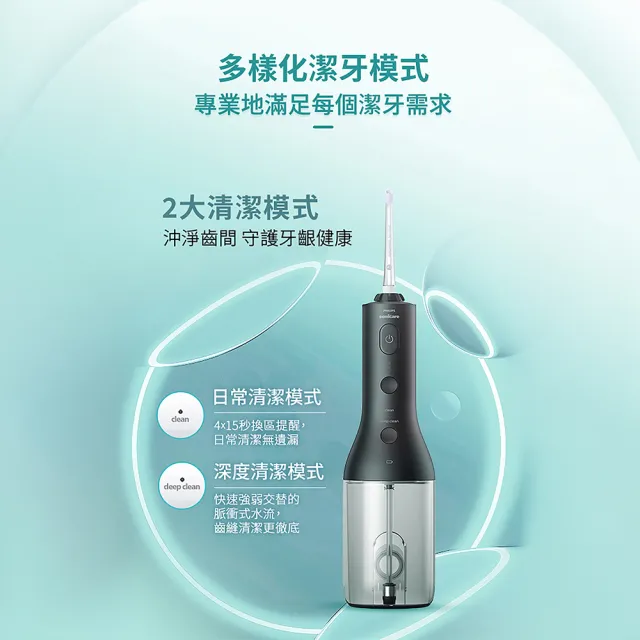 【Philips 飛利浦】HX3826 Sonicare攜帶型電動沖牙機 (X型水流/附兩入噴嘴/洗牙機/三色任選/官方直營)