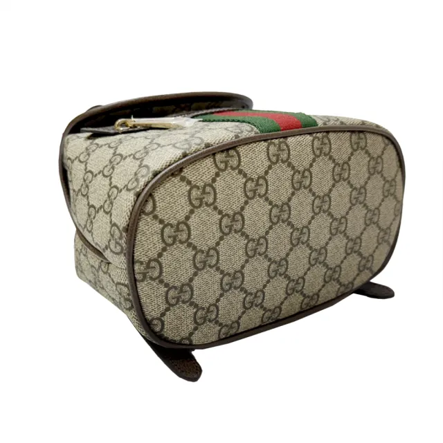 【GUCCI 古馳】836854 經典Ophidia綠紅綠GG帆布迷你手提後背包(棕色)