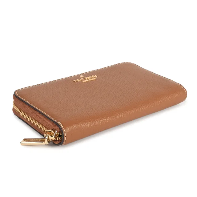 【KATE SPADE】經典金屬LOGO質感皮革拉鍊長夾(焦糖駝)