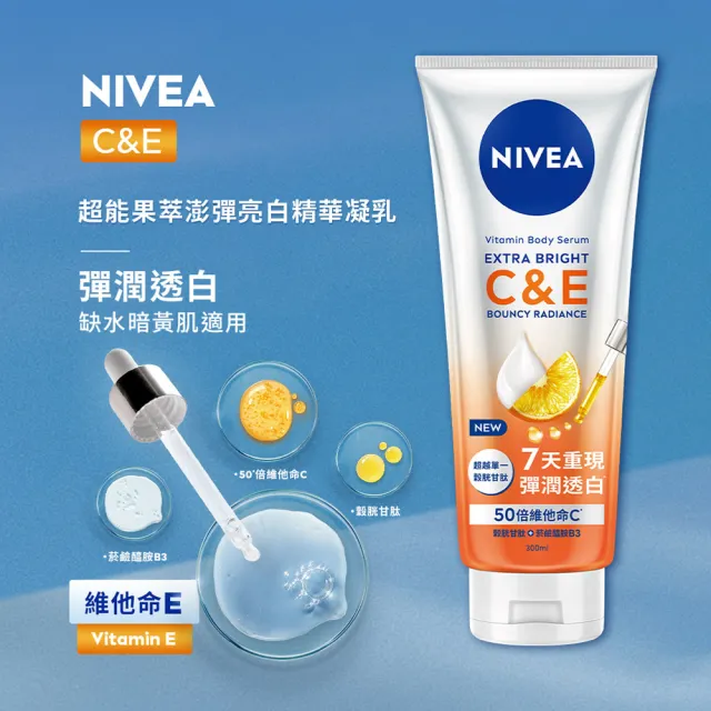 【NIVEA 妮維雅】超能果萃精華凝乳300ml共2入(均勻亮白/澎彈亮白/煥膚透亮/美白身體乳)