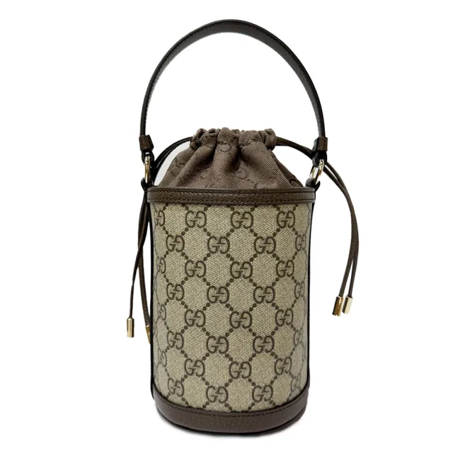 【GUCCI 古馳】838462 經典Ophidia系列綠紅綠織帶迷你水桶包/斜背包(棕色)