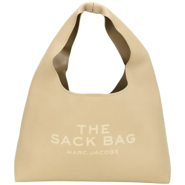 【MARC JACOBS】MJ Sack 中款 字母壓花 荔紋牛皮 肩背流浪包(駝色/附可拆帆布包 側背包 通勤包)