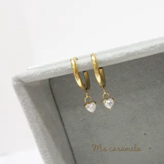 【Ms caramelo 焦糖小姐】愛心鈦鋼圓形耳環(金色)
