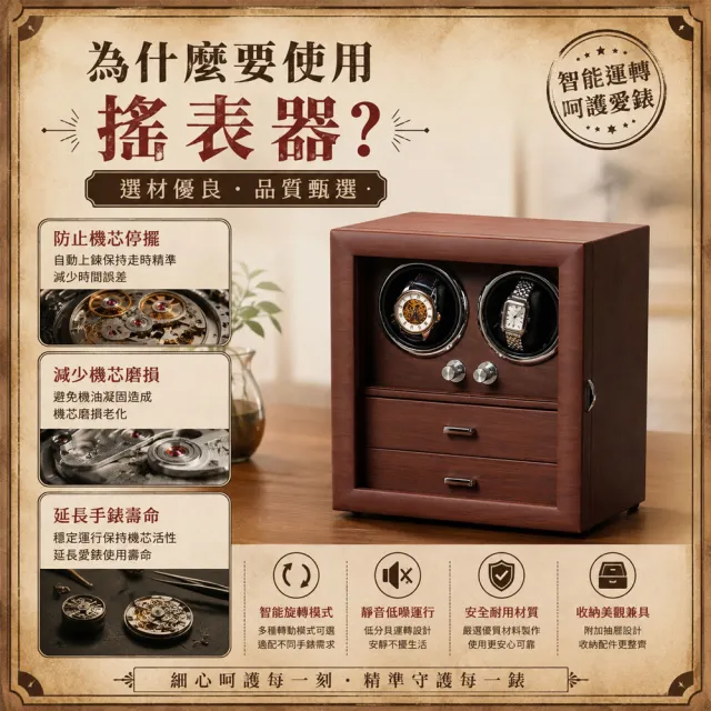 【AMITOF】上鏈盒 抽屜款上鏈錶盒 手錶收納儲存 機械錶上鏈 皮質雙錶 防磁防潮防塵 保養手錶 上鍊盒