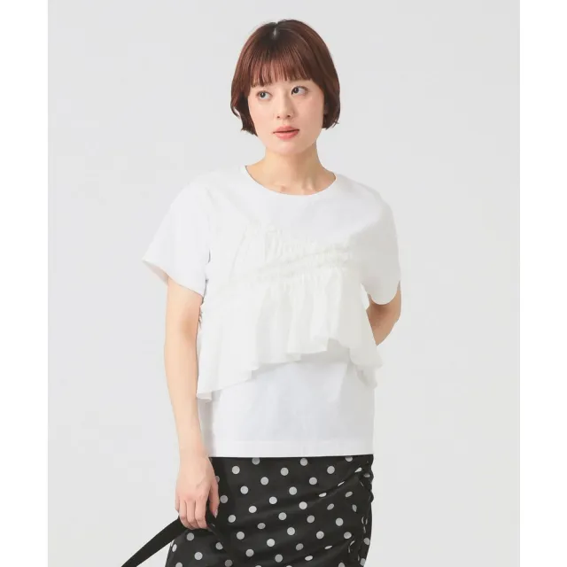 【BEAMS】官方旗艦館 Ray BEAMS / 女裝 不對稱 抓皺 荷葉邊 T恤