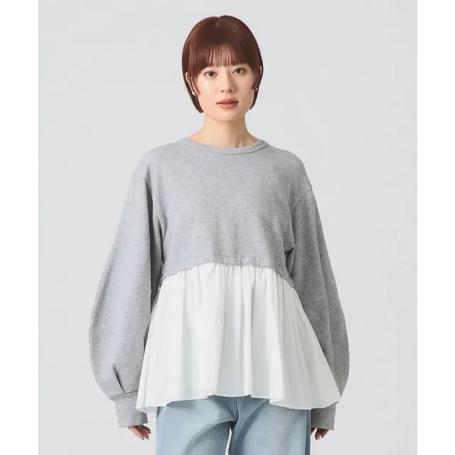 【BEAMS】官方旗艦館 Ray BEAMS / 女裝 抓皺 拼接 衛衣式 圓領 上衣