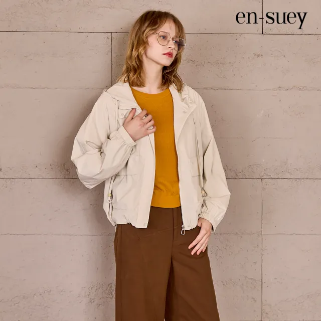 【en-suey 銀穗】網路限定 工裝風連帽抽繩短款長袖外套-女