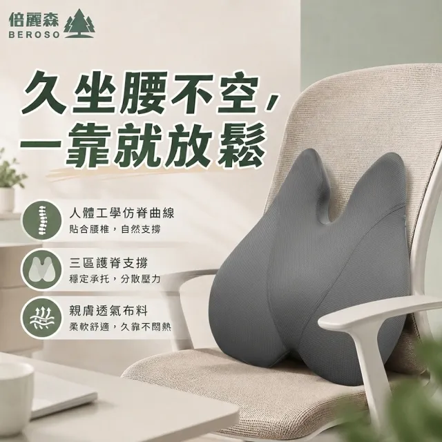 【Beroso 倍麗森】買一送一美姿護脊靠背墊-兩入組(涼感款 護腰 加倍支撐)