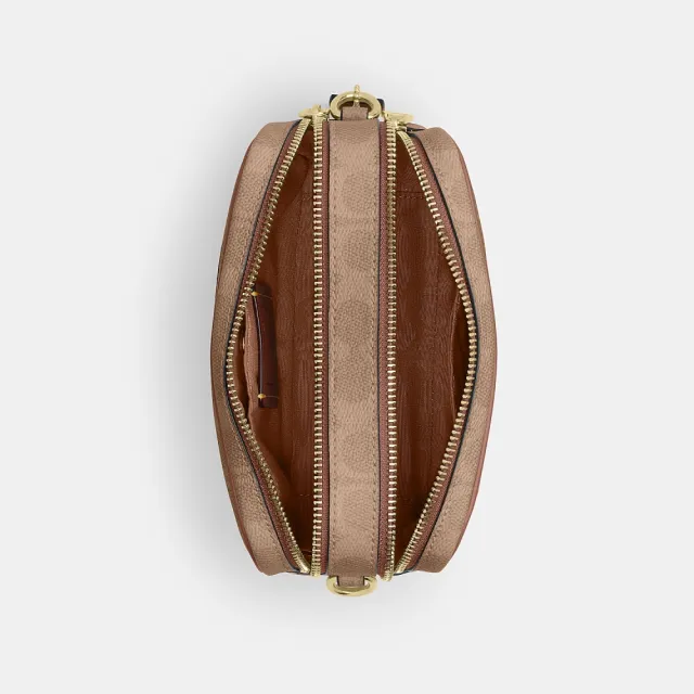 【COACH】蔻馳官方直營 CAREY 經典 SIGNATURE 迷你斜背包 相機包-IM/棕黃色/棕色(CEK69)
