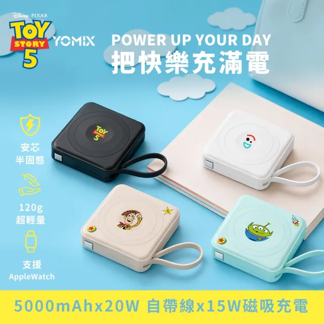 【YOMIX 優迷】(三眼怪限定)斷電器組★迪士尼玩具總動員四合一安芯超迷你20W快充5000mAh半固態磁吸行動電源